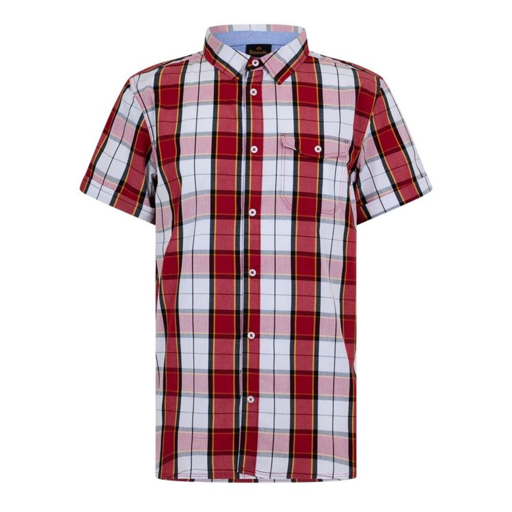 Bench Mens Checkered Short-Sleeved Shirt / White/Red